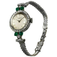 1960s Platinum Diamond Emerald IWC International Watch Company Bracelet Watch