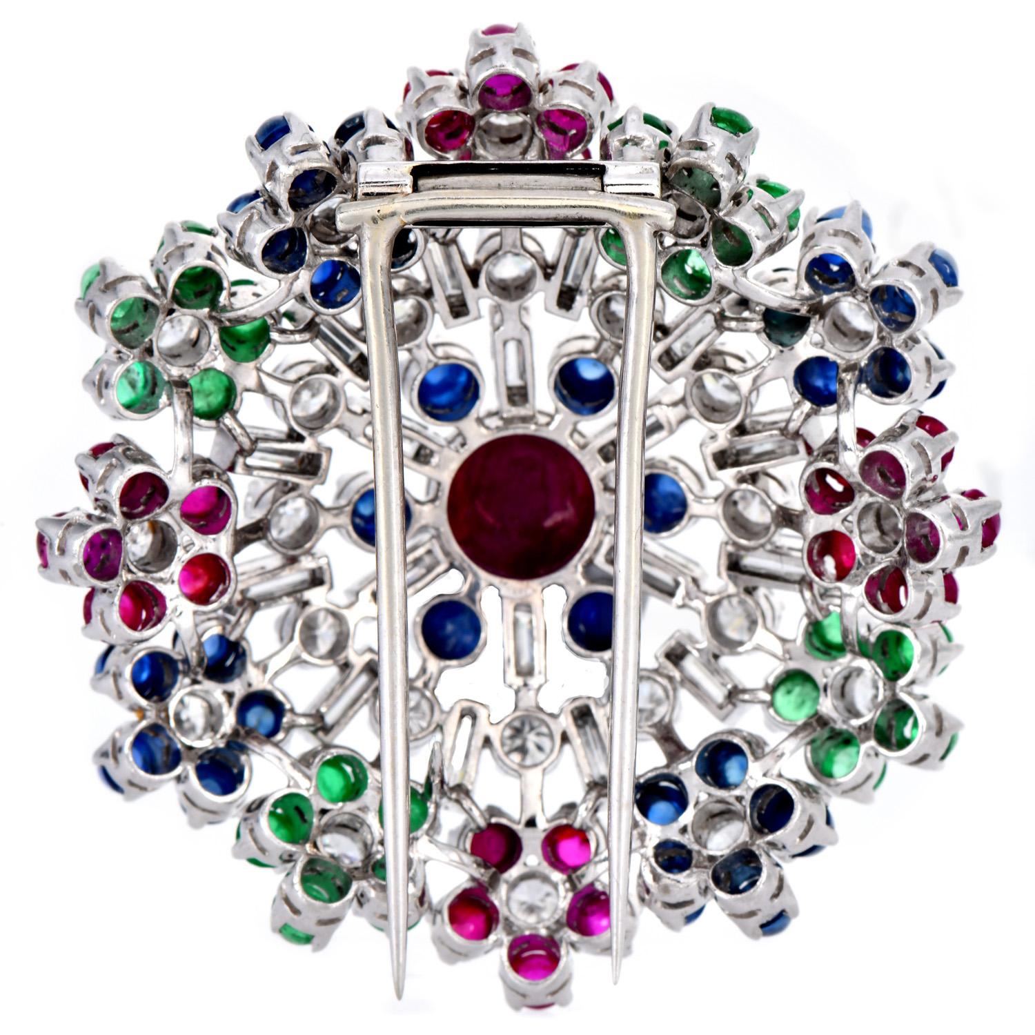 1960s  Platinum Pinwheel Gemstone and Diamond Floral Earrings For Sale 1