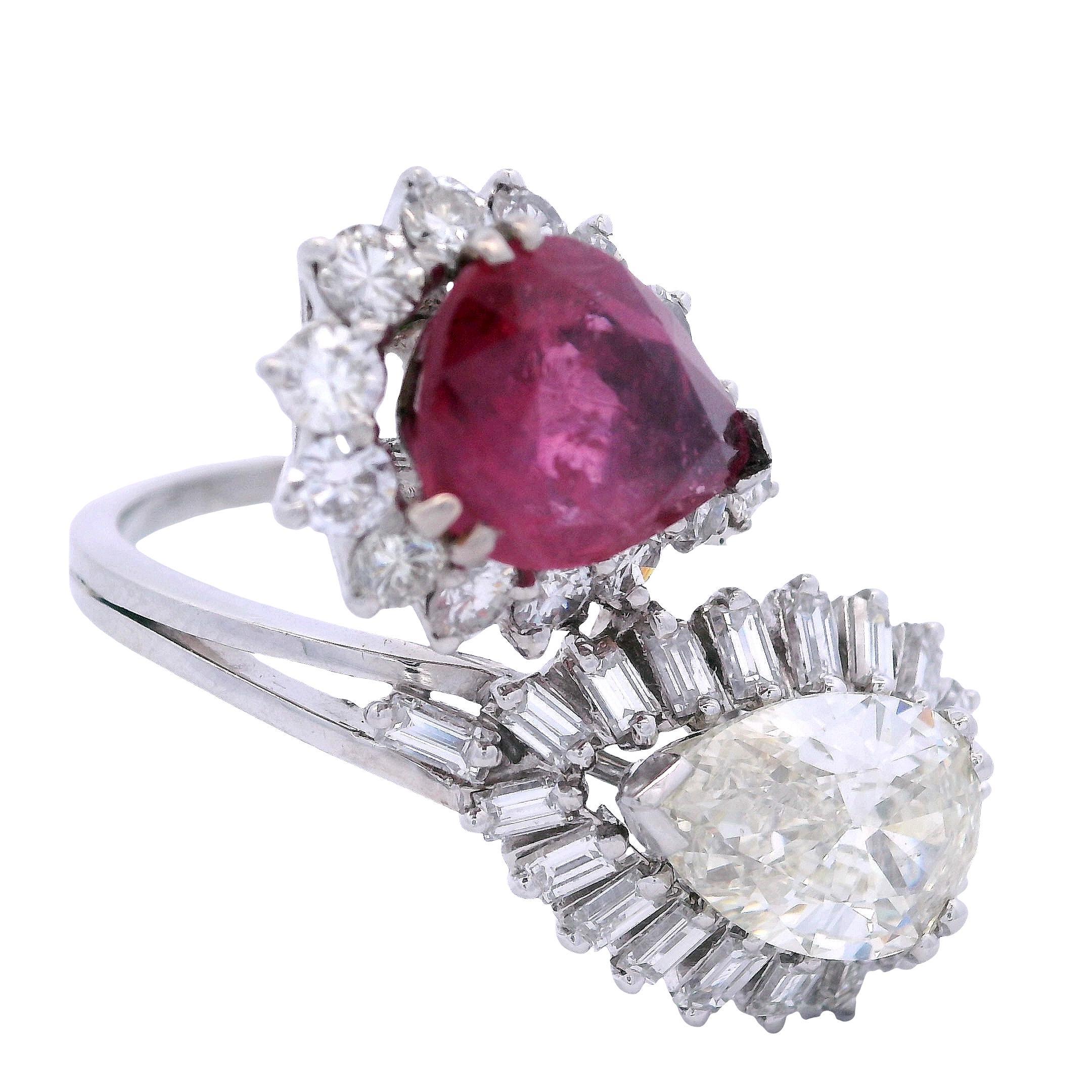 1960’s Platinum Ruby & Diamond Ring For Sale 1