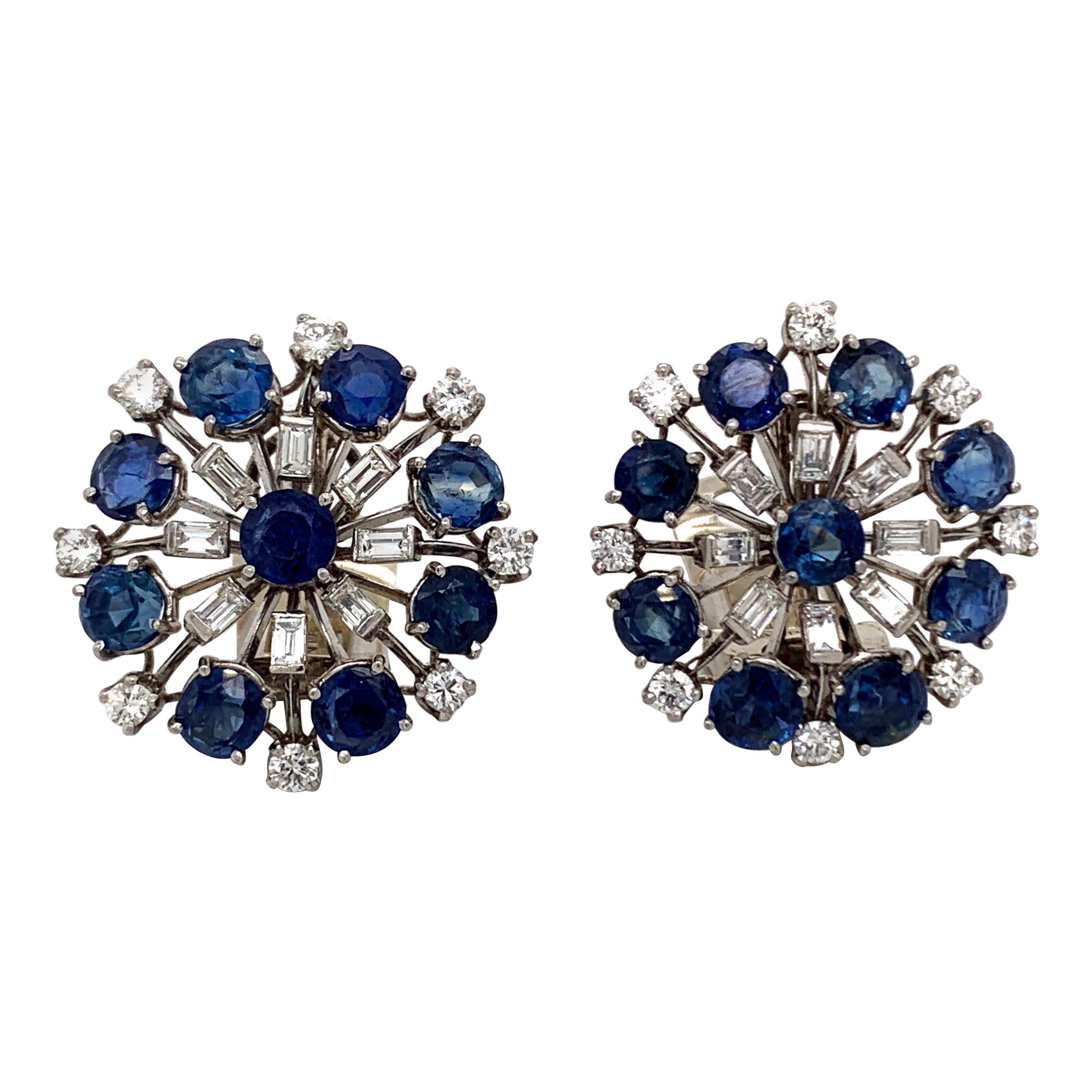 1960s Platinum Sapphire and Diamond Clip Earrings