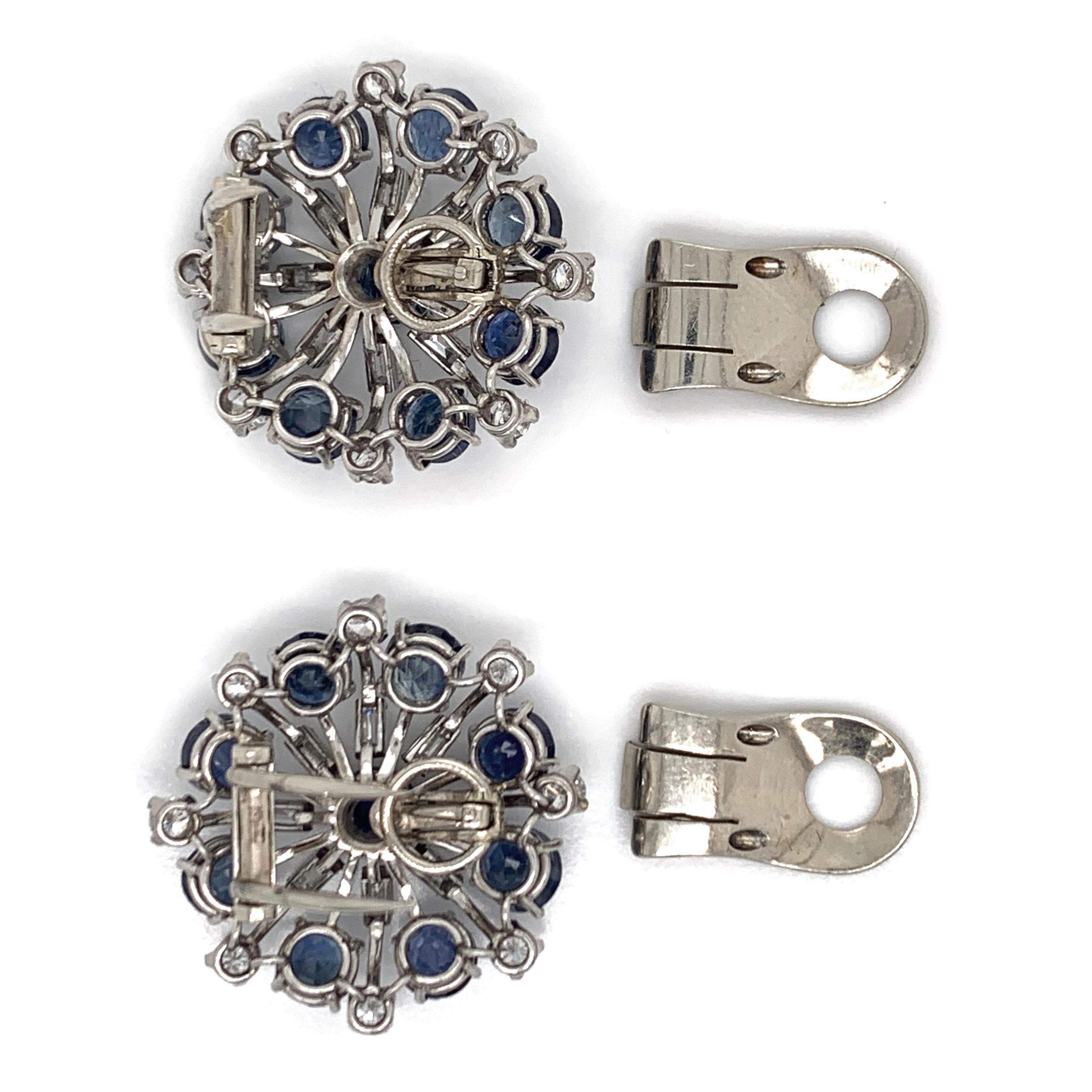 1960er Jahre Platin Saphir und Diamant Clip-Ohrringe Damen im Angebot