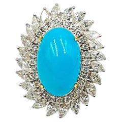 Vintage 1960s Platinum Turquoise Diamond Ring/Pendant