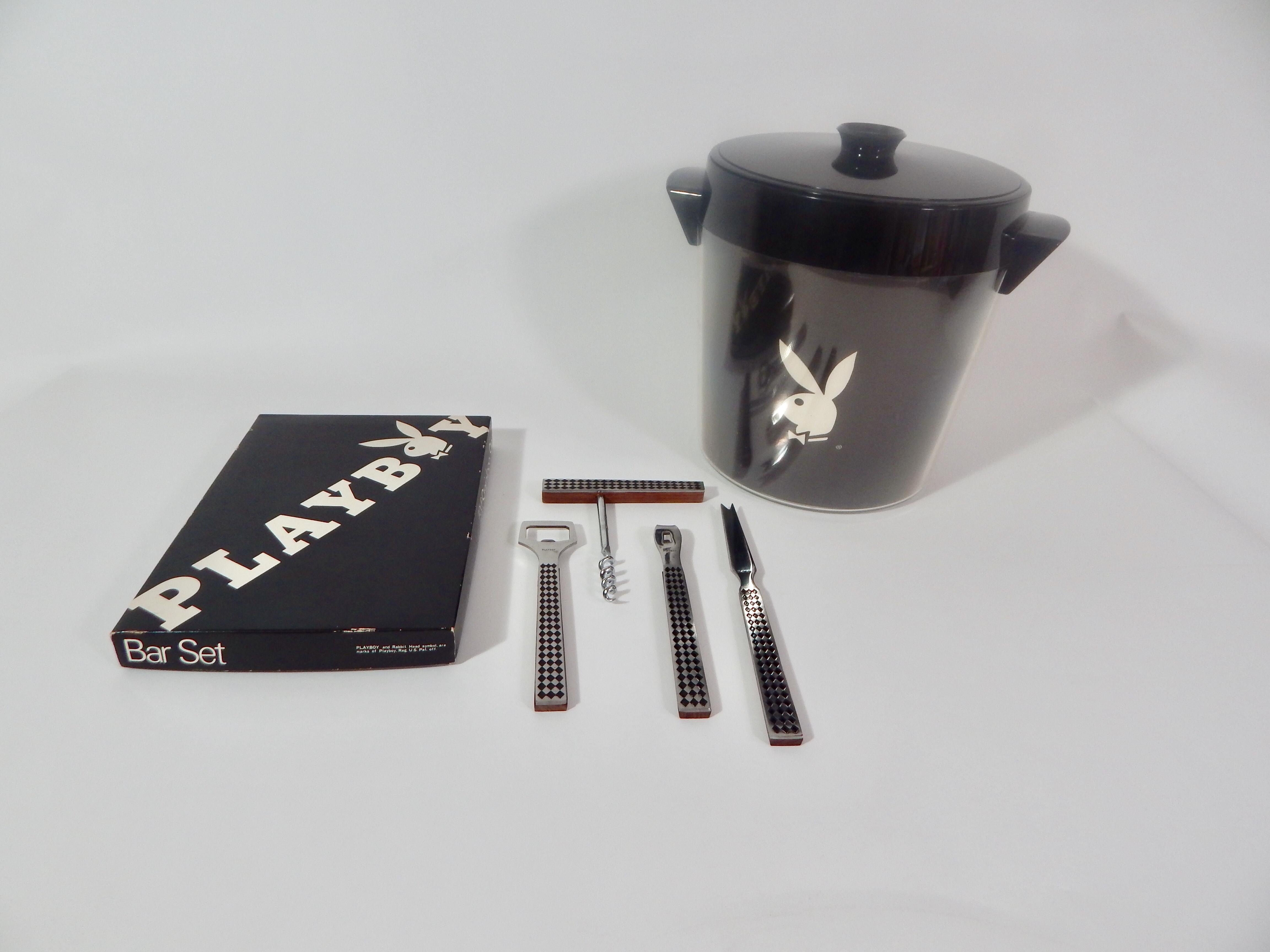 1960s, Playboy Bar Utensil Set and Ice Bucket In Excellent Condition In New York, NY