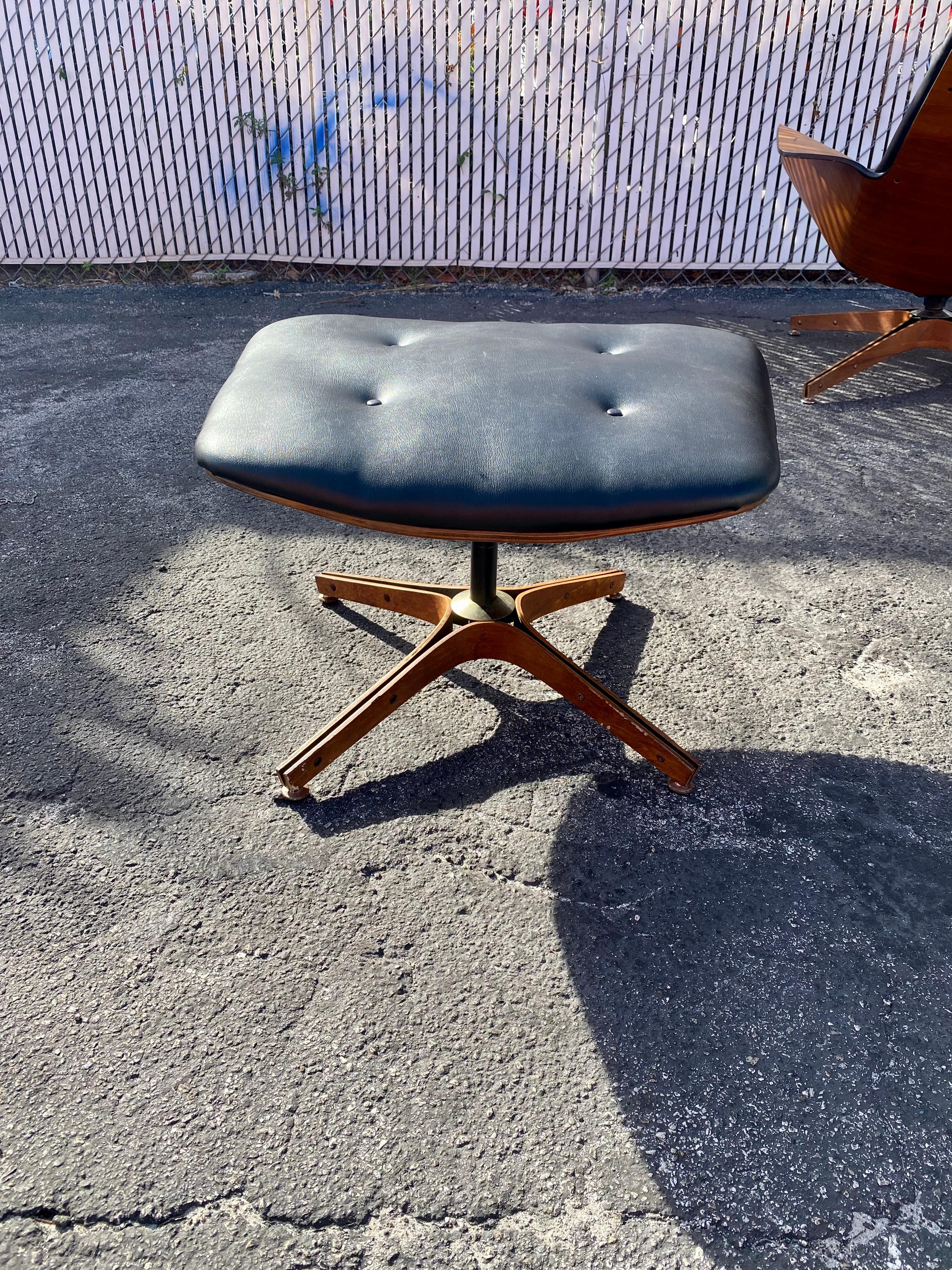 1960s Plycraft Walnut Swivel Chair and Ottoman, Set of 2 For Sale 4