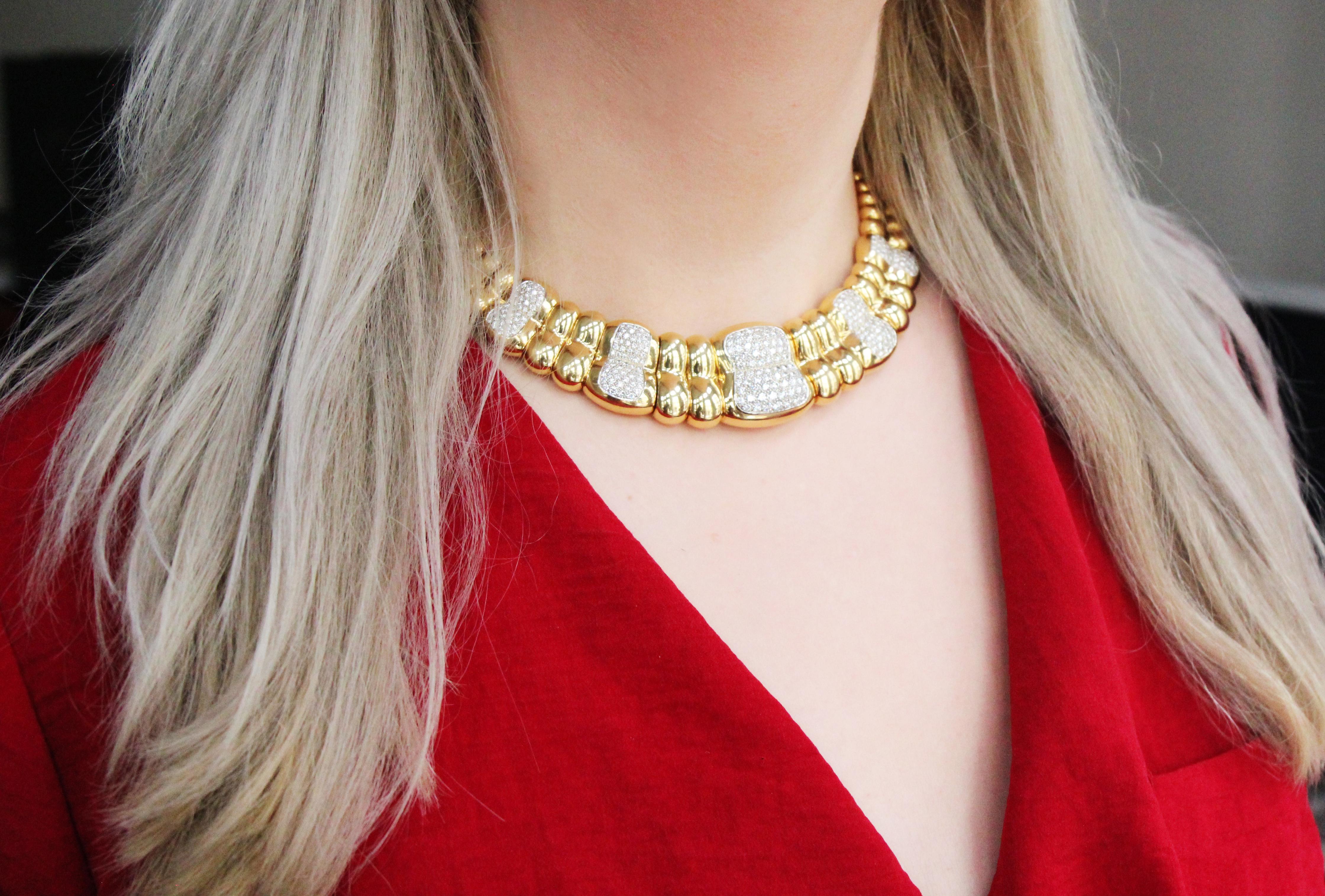 Brilliant Cut Vintage Poiray Paris Diamond 18 Karat Gold Collar Choker Necklace