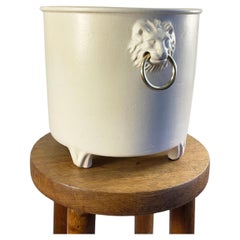 1960s Pol Chambost Ceramic Planter or Flowerpot Decorated with Two Lion Heads