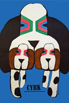 1960s Polish Cyrk Circus Dog Poster Pop Art Illustration