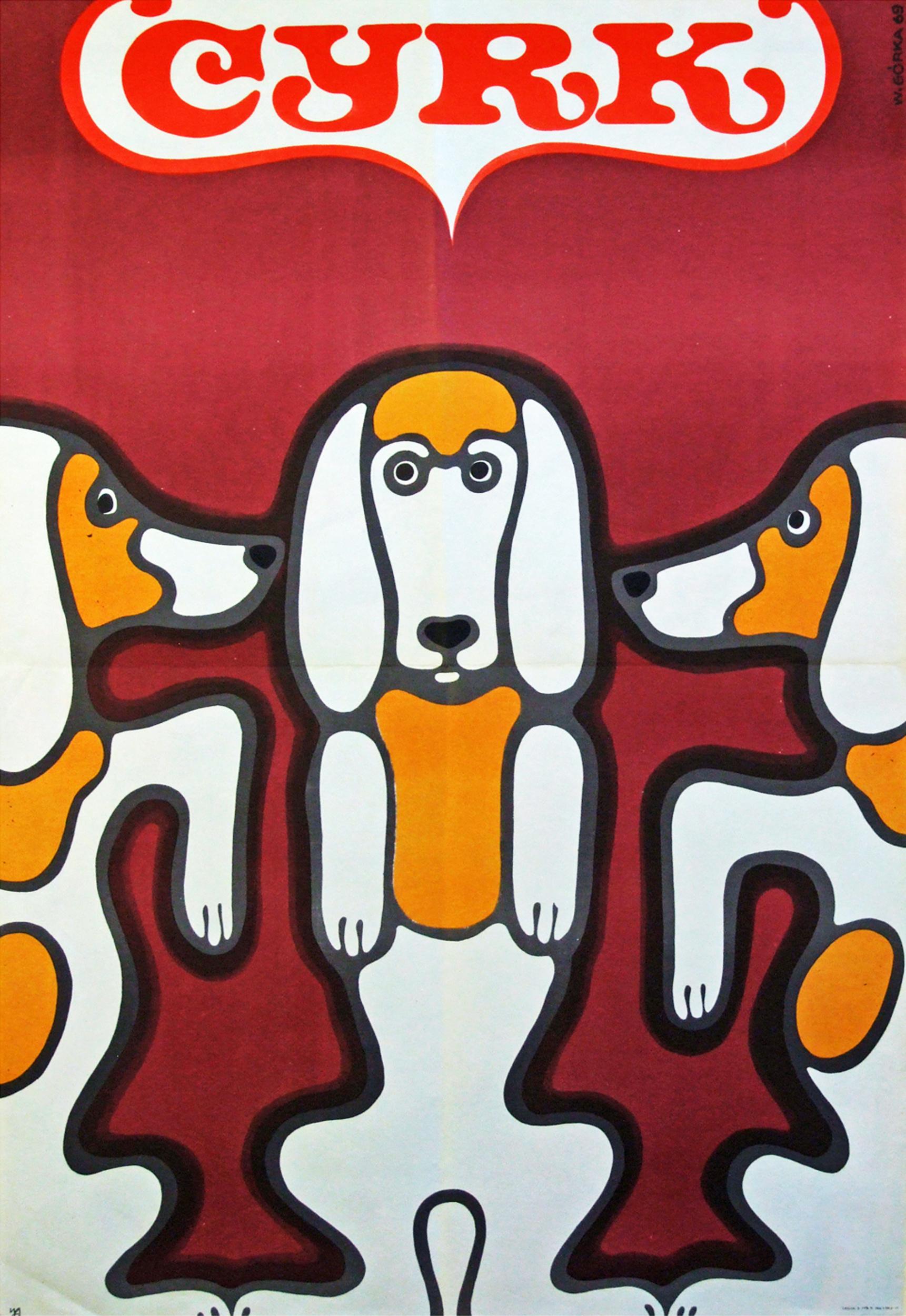 Mid-Century Modern 1960s Polish Cyrk Circus Dog Poster Pop Art Illustration For Sale