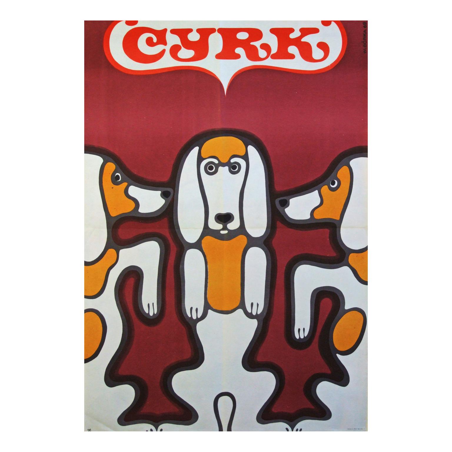 1960s Polish Cyrk Circus Dog Poster Pop Art Illustration In Good Condition For Sale In Nottingham, Nottinghamshire