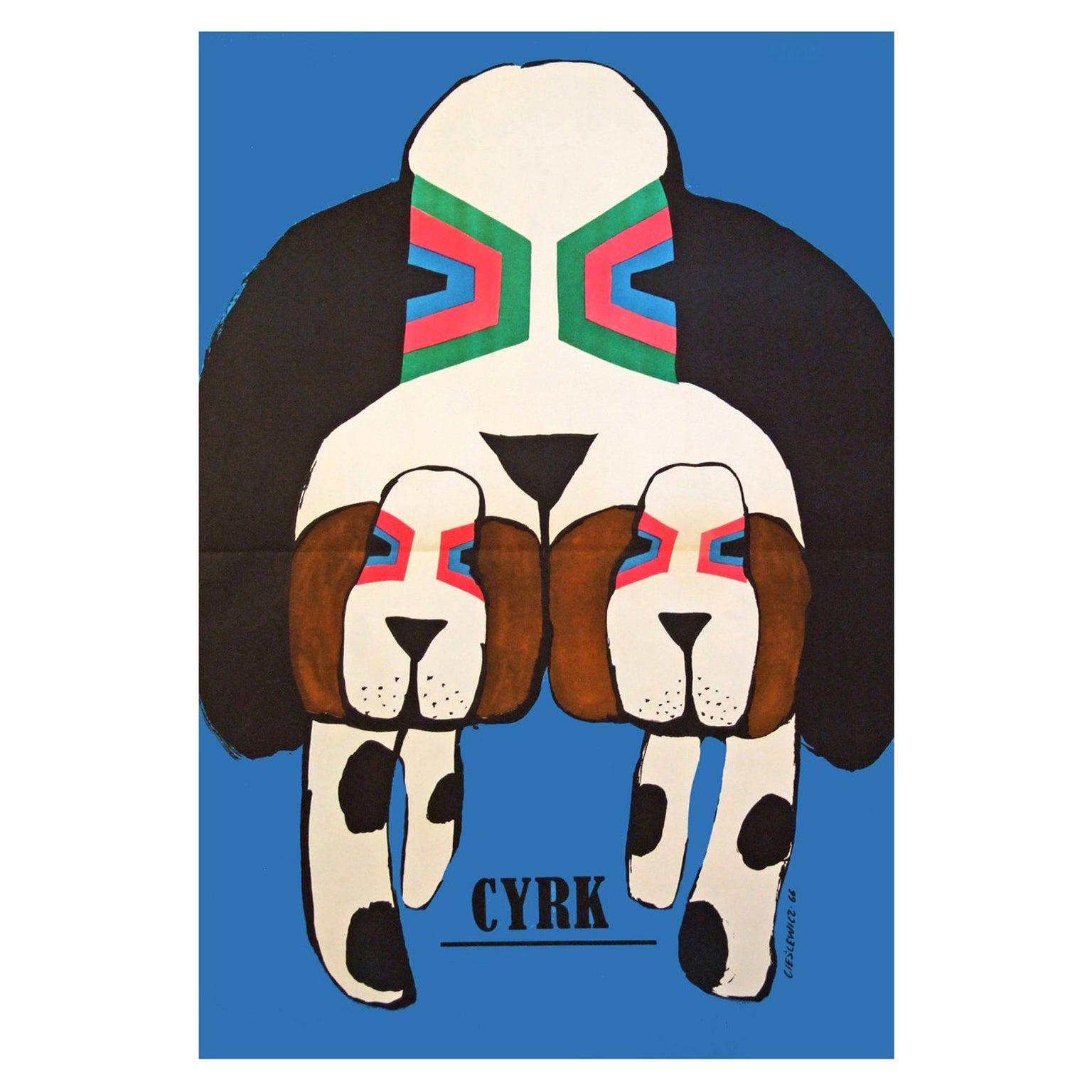 1960s Polish Cyrk Circus Dog Poster Pop Art Illustration For Sale