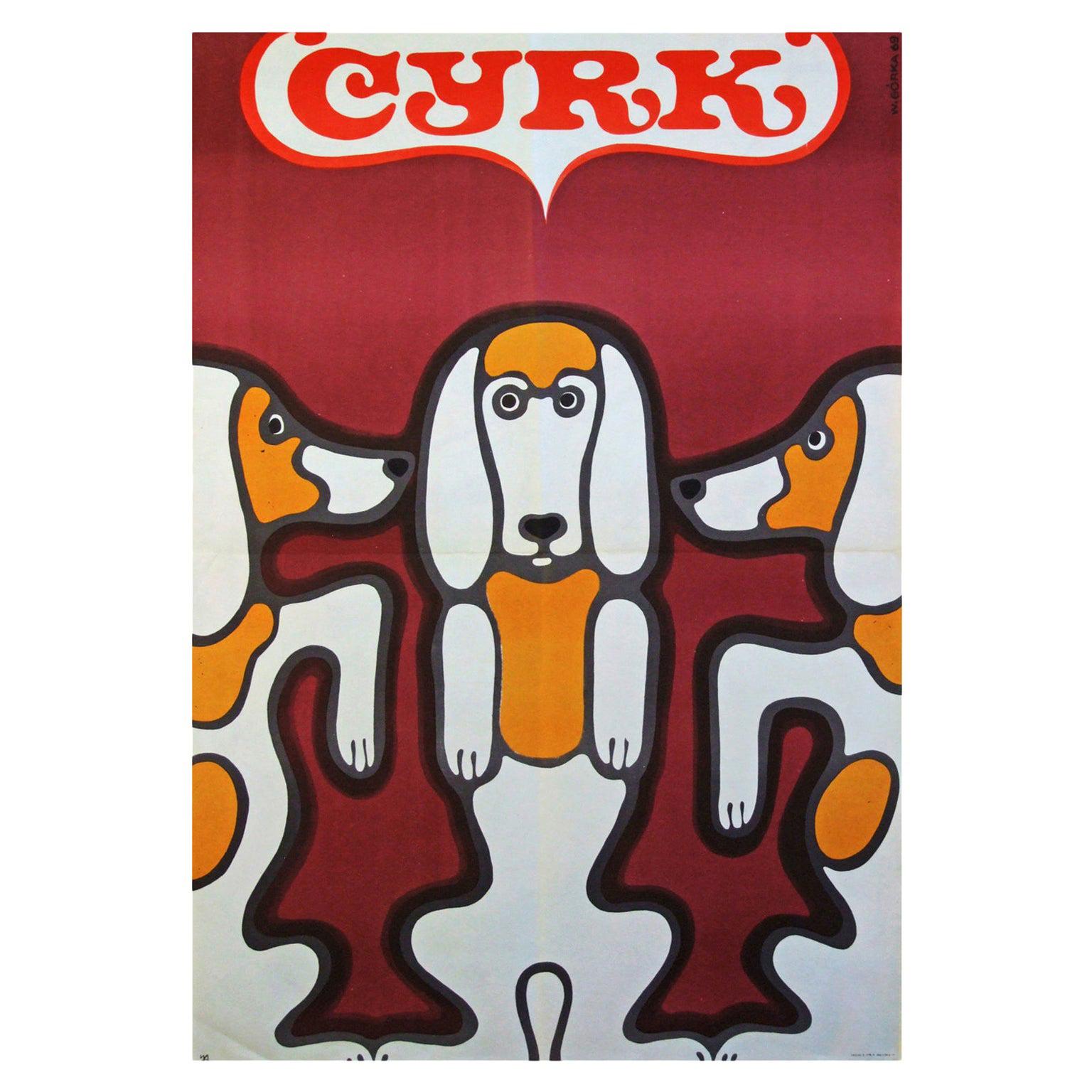 1960s Polish Cyrk Circus Dog Poster Pop Art Illustration For Sale