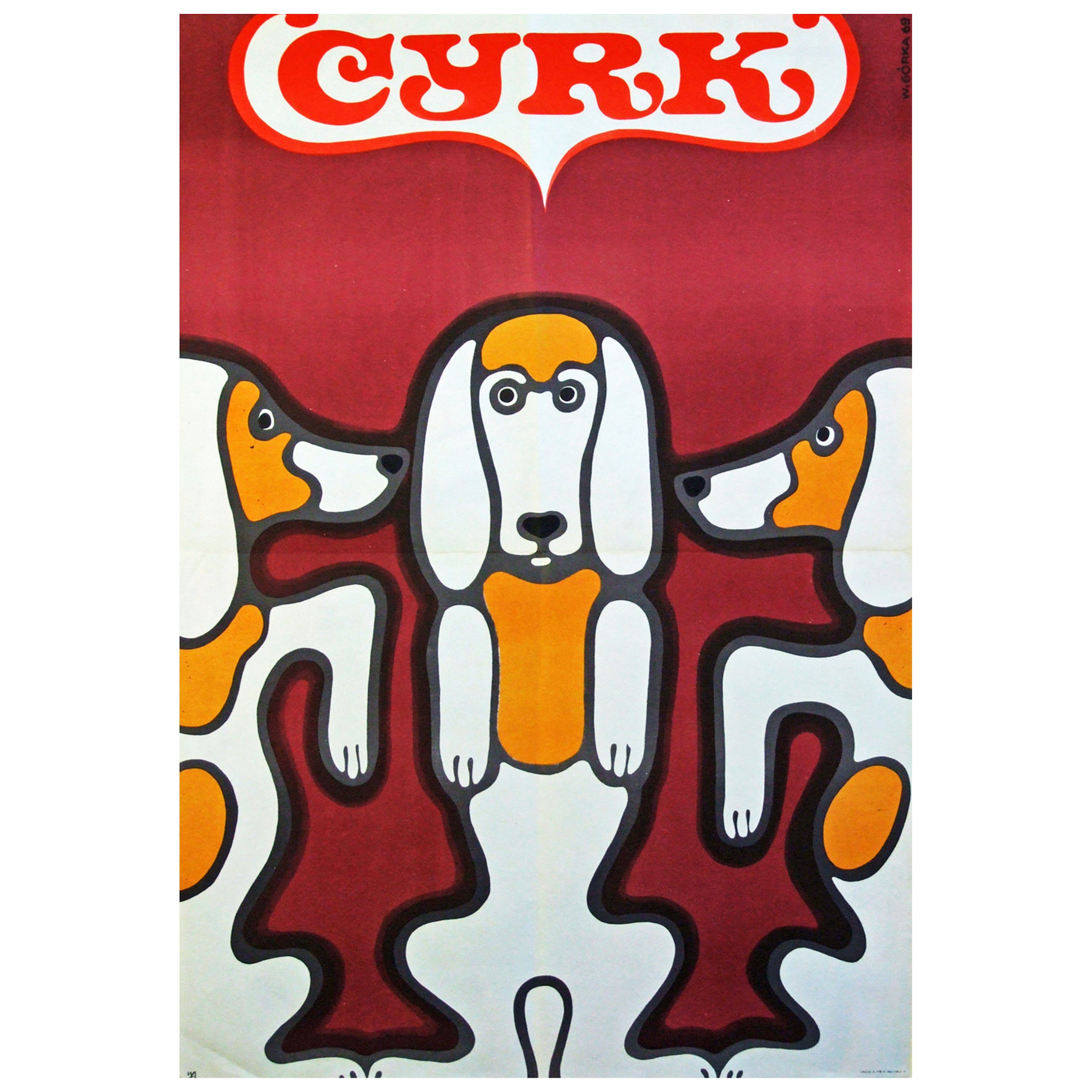 1960s Polish Cyrk Circus Dog Poster Pop Art Illustration For Sale
