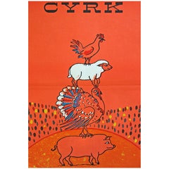 1960s Polish Cyrk Circus Orange Farm Animal Poster