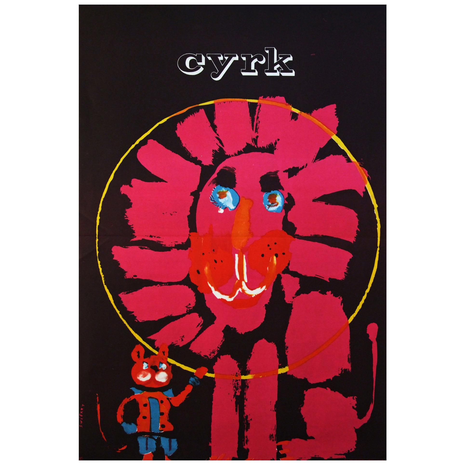 1960s Polish Cyrk Circus Pink Lion Poster For Sale