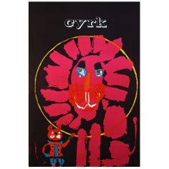 1960s Polish Cyrk Circus Pink Lion Poster