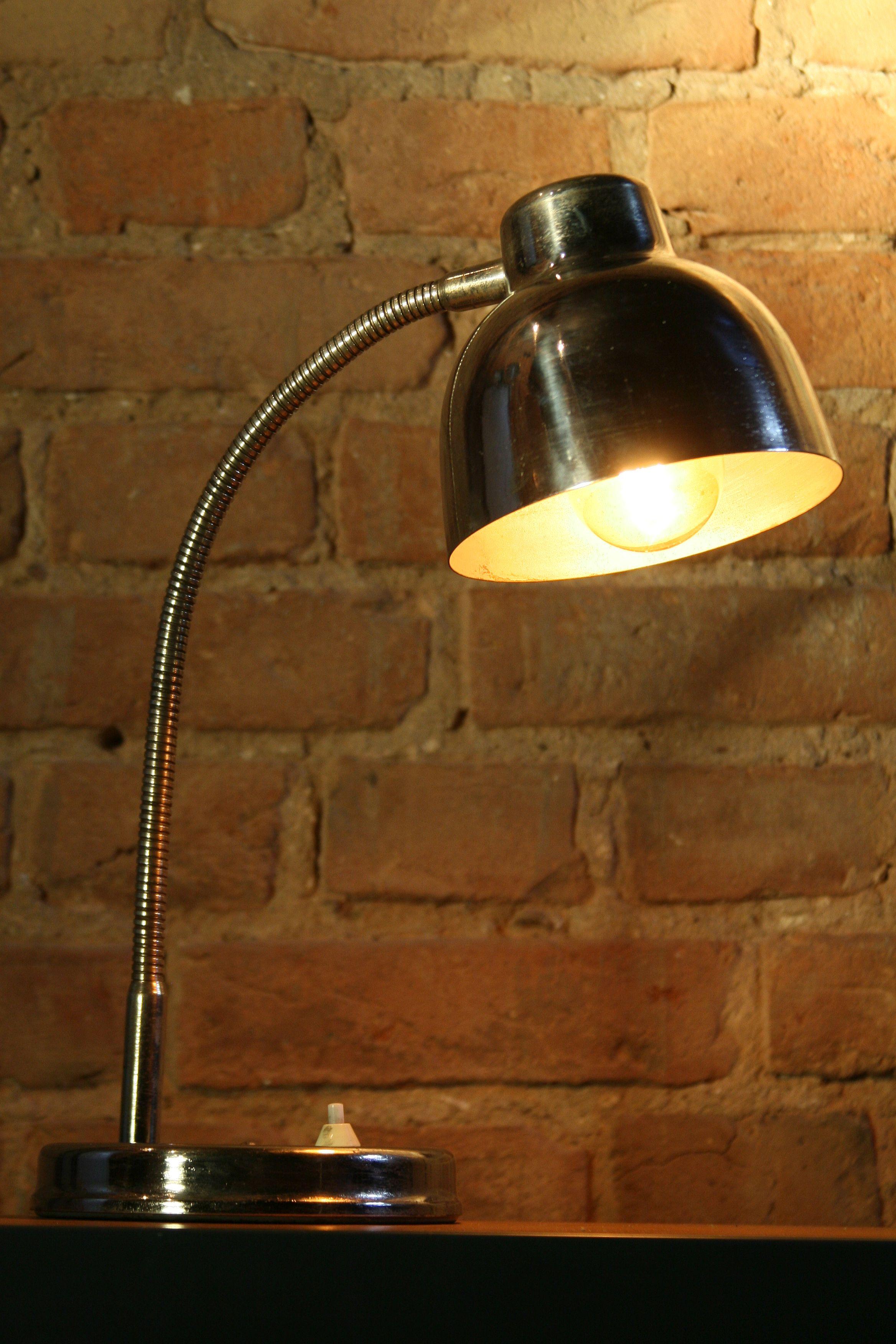 Industrial 1960s Polish Table Lamp in Chrome For Sale