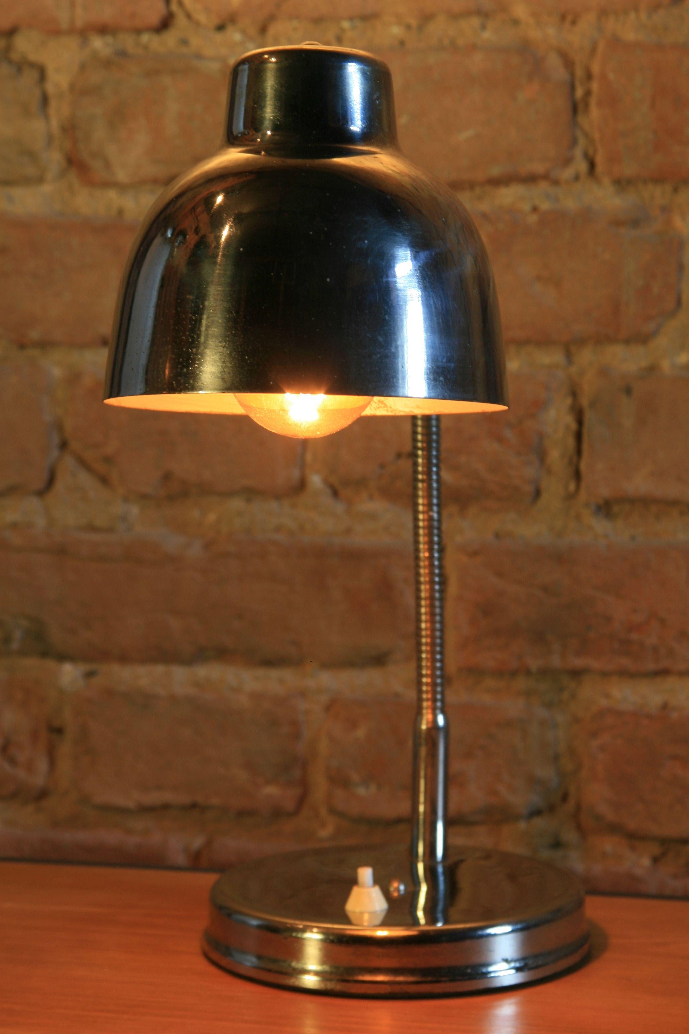 Cast 1960s Polish Table Lamp in Chrome For Sale