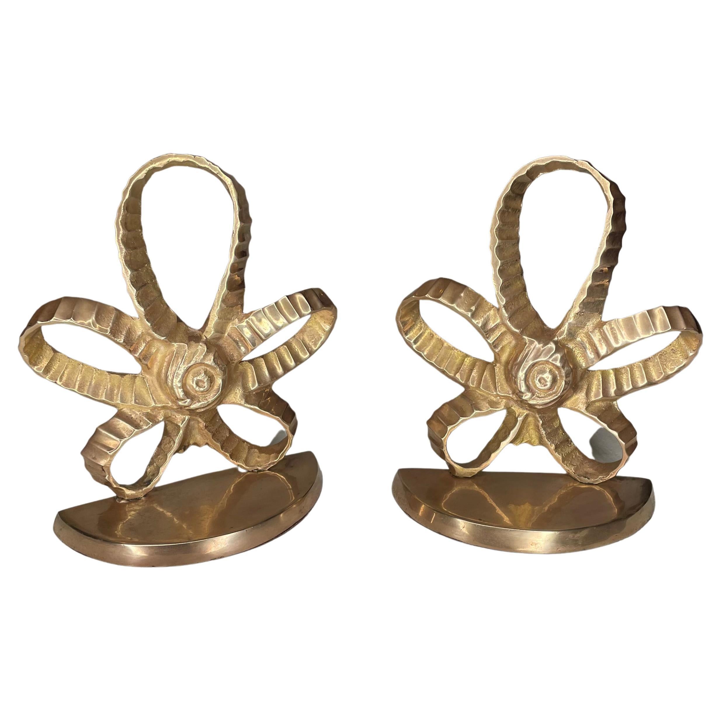 1960s Polished Brass Star Bookends, a Pair