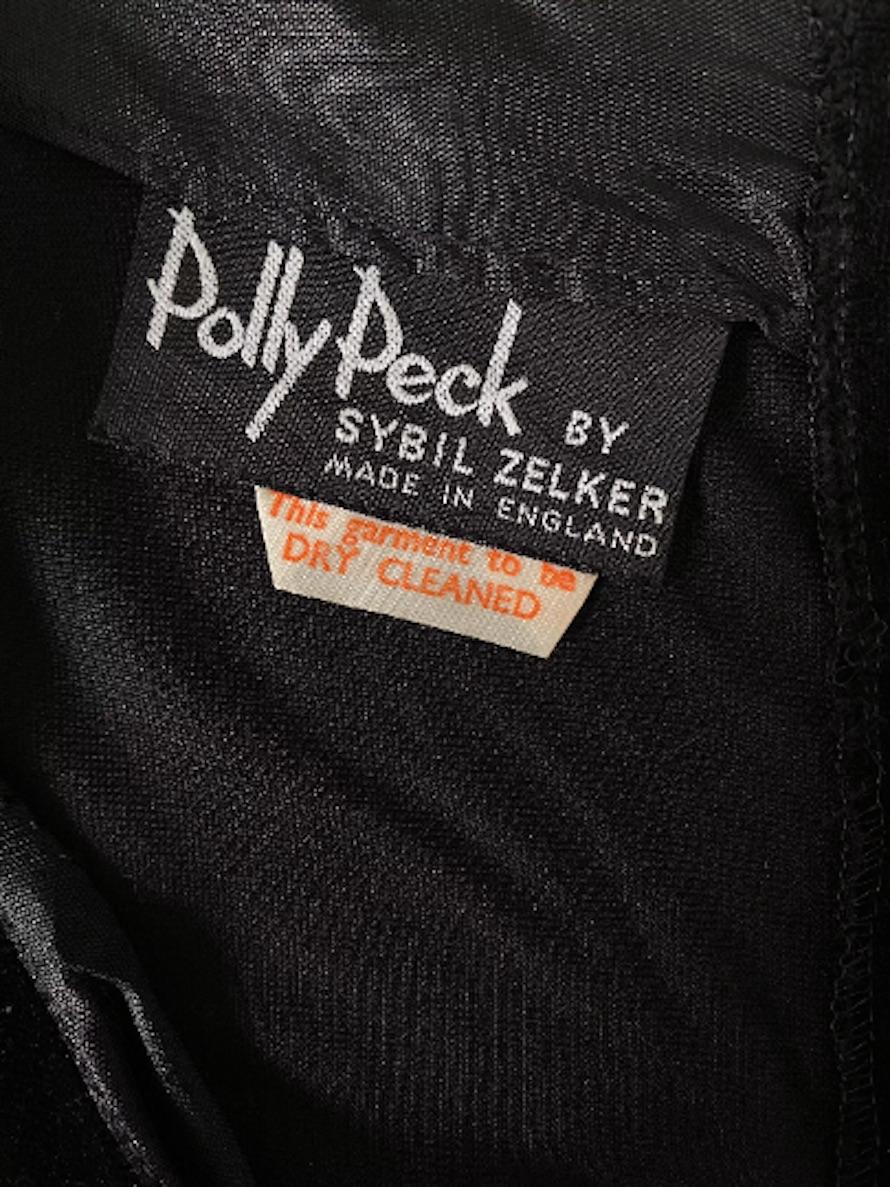 Black 1960s Polly Peck by Sybil Zelker Velvet and Gold Print Dress For Sale