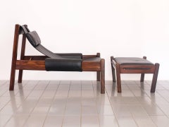 1960s "Poltronatus" Lounge Chair with Ottoman in Rosewood and Leather, Brazil