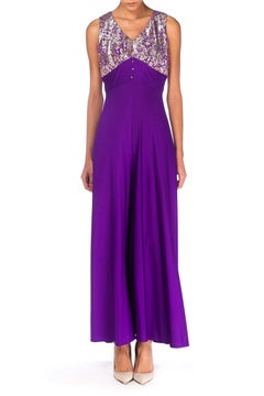 1960S Poly Lurex And Purple Polyester Palazzo Jumpsuit