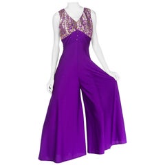 1960S Poly Lurex And Purple Polyester Palazzo Jumpsuit