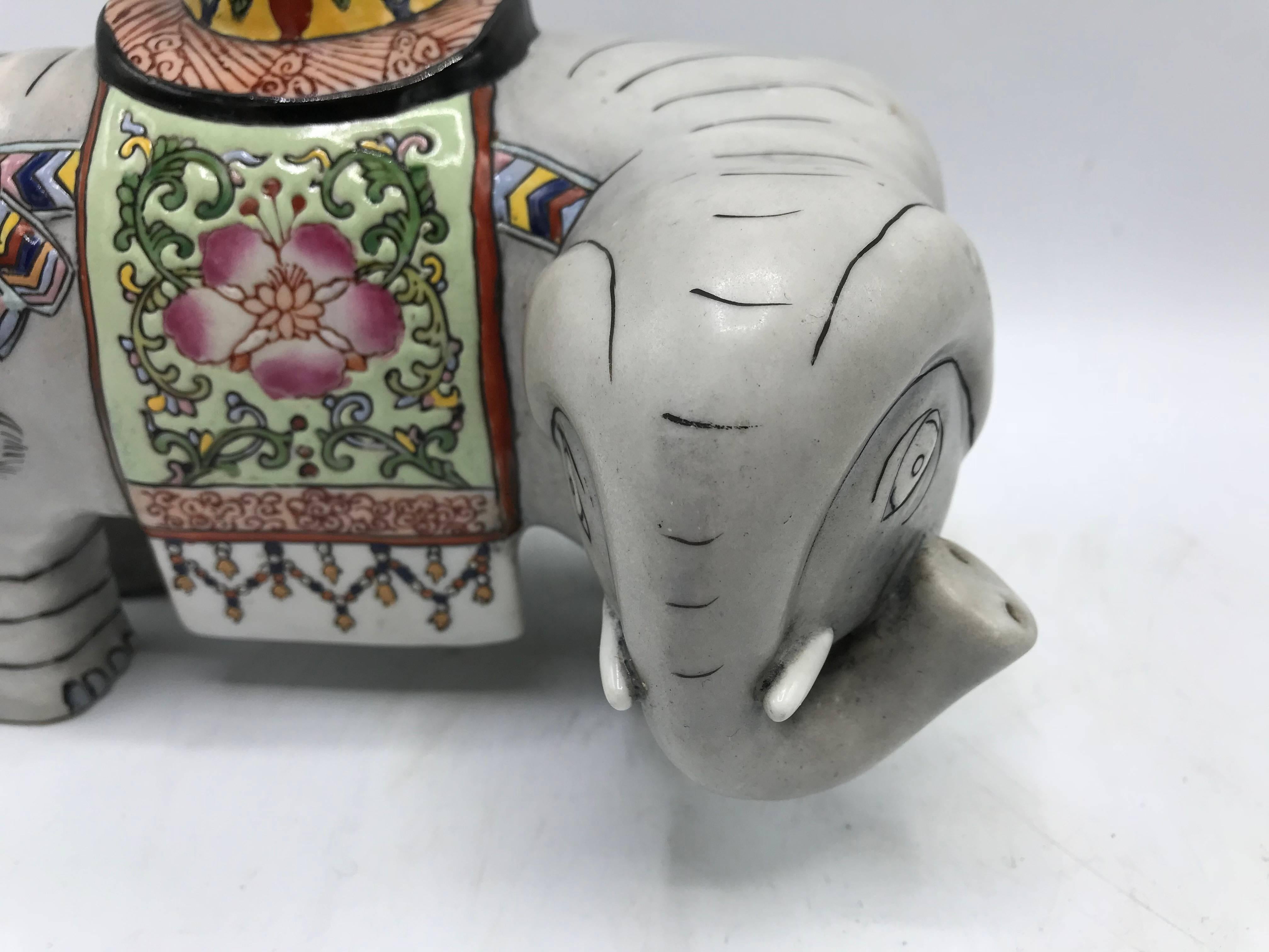 1960s Polychrome Ceramic Elephant Sculpture Candlestick Holders, Pair In Good Condition For Sale In Richmond, VA