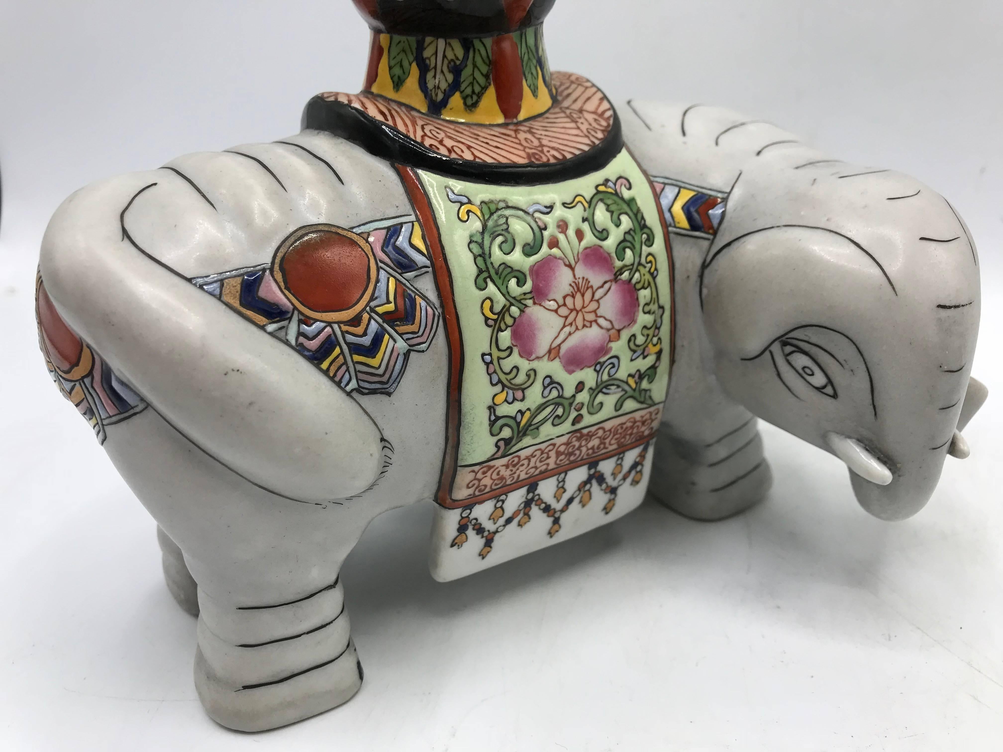 20th Century 1960s Polychrome Ceramic Elephant Sculpture Candlestick Holders, Pair For Sale