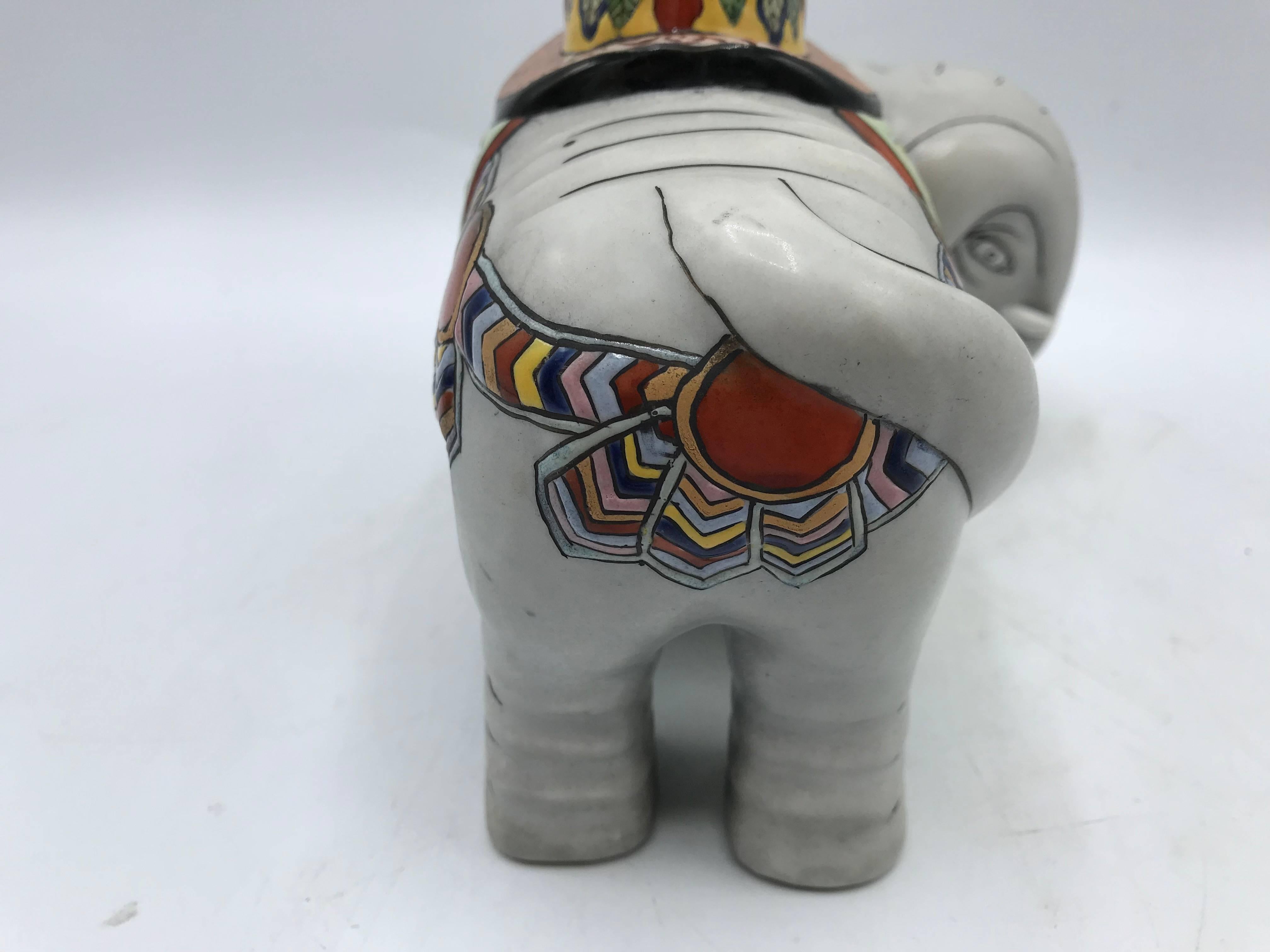 1960s Polychrome Ceramic Elephant Sculpture Candlestick Holders, Pair For Sale 2