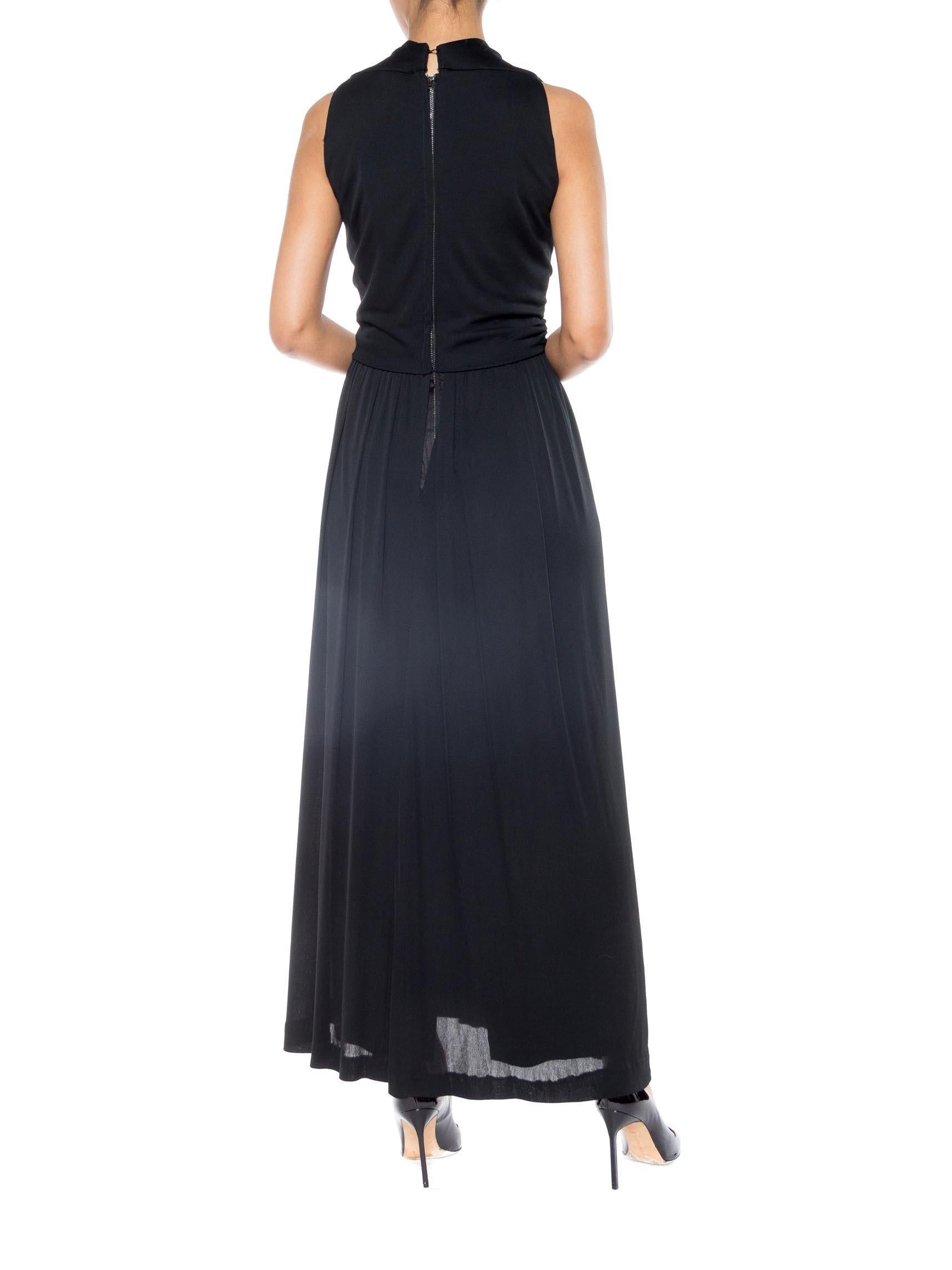 1970S Black Viscose Jersey Slinky Low Cut Gown In Excellent Condition For Sale In New York, NY