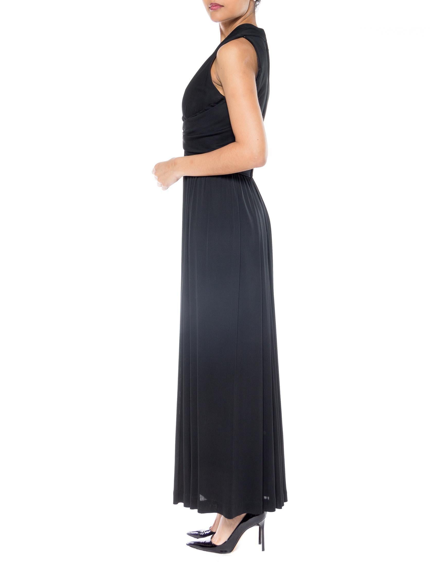 Women's 1970S Black Viscose Jersey Slinky Low Cut Gown For Sale