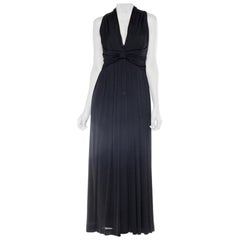 1970S Black Viscose Jersey Slinky Low Cut Gown