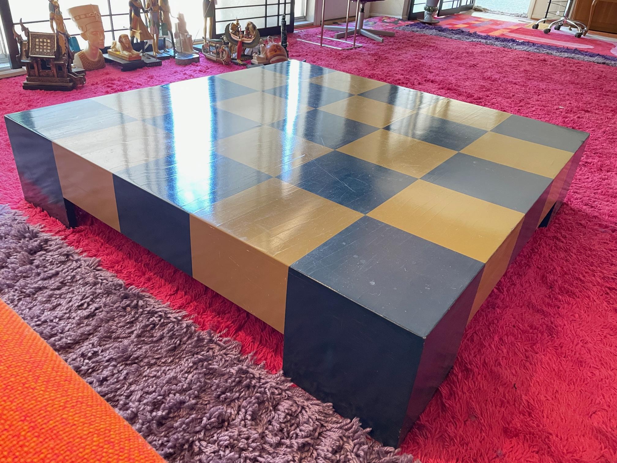Mid-20th Century 1960s Pop Art Baughman Blue+Cream Checkerboard Parsons Low Midcentury Table