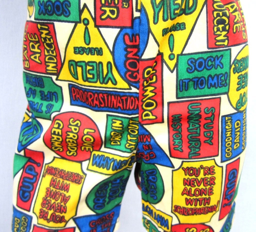 1960er Jahre POP ART Shorts Mod Unisex Atemberaubende Grafiken (Schwarz) im Angebot