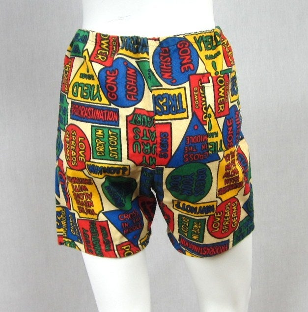 Black 1960s POP ART Shorts Mod Unisex Stunning Graphics For Sale