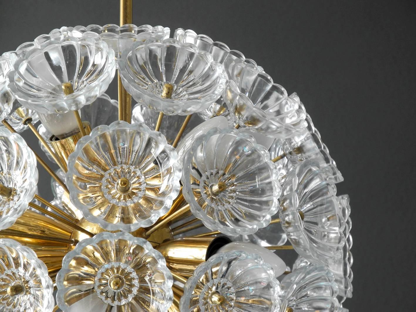 Mid-20th Century 1960s Pop Art Space Age Sputnik Brass Glass Flower Dandelion Ceiling Lamp