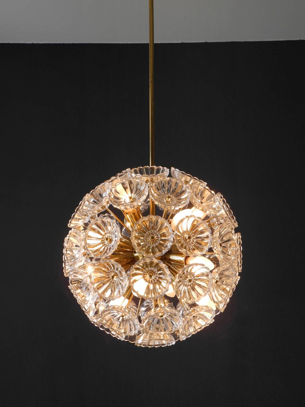 1960s Pop Art Space Age Sputnik Brass Glass Flower Dandelion Ceiling Lamp 1