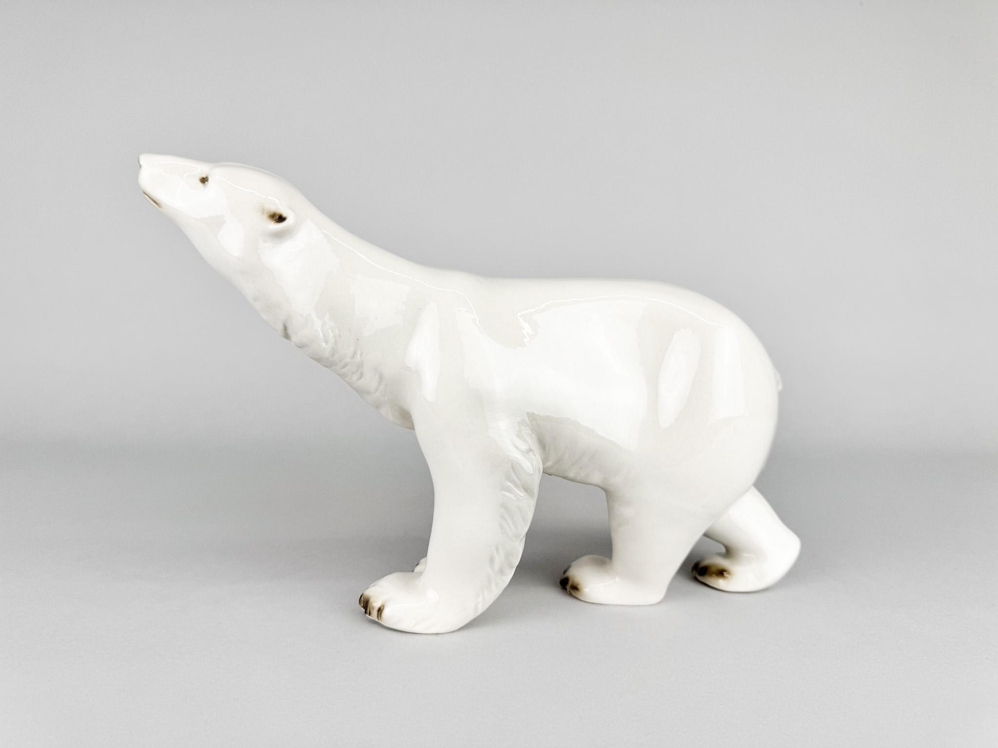 White porcelain sculpture of a polar bear made in former Czechoslovakia in the 1960's by the famous Royal Dux.