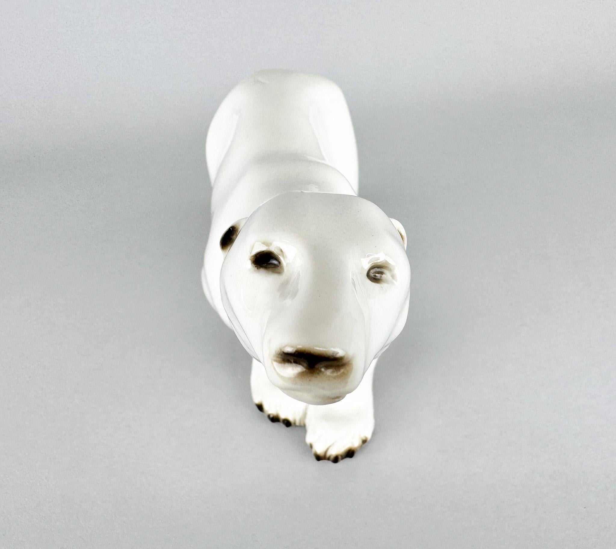 Mid-Century Modern 1960's Porcelain Polar Bear Sculpture Royal Dux, Czechoslovakia For Sale