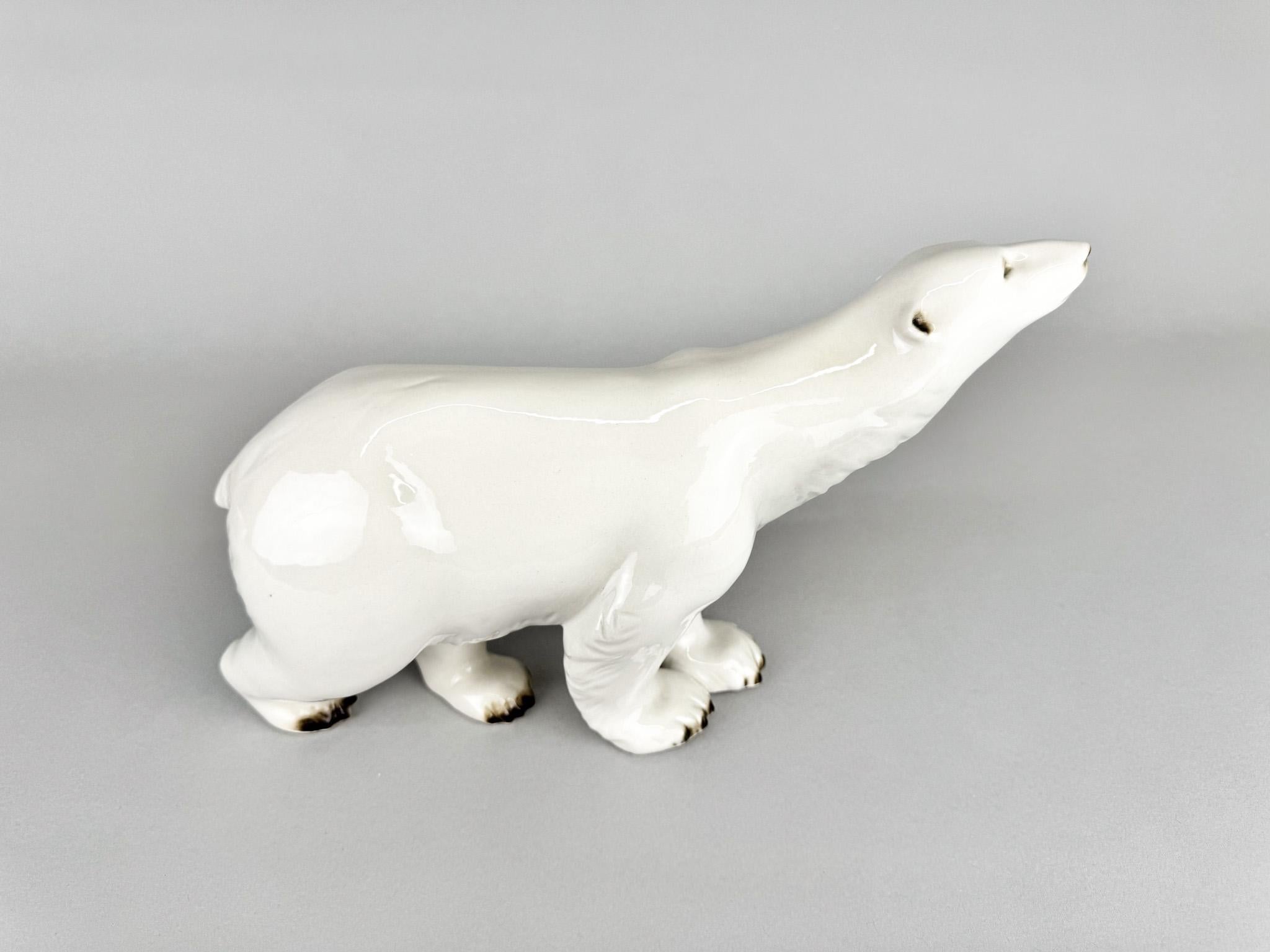 1960's Porcelain Polar Bear Sculpture Royal Dux, Czechoslovakia In Good Condition For Sale In Praha, CZ