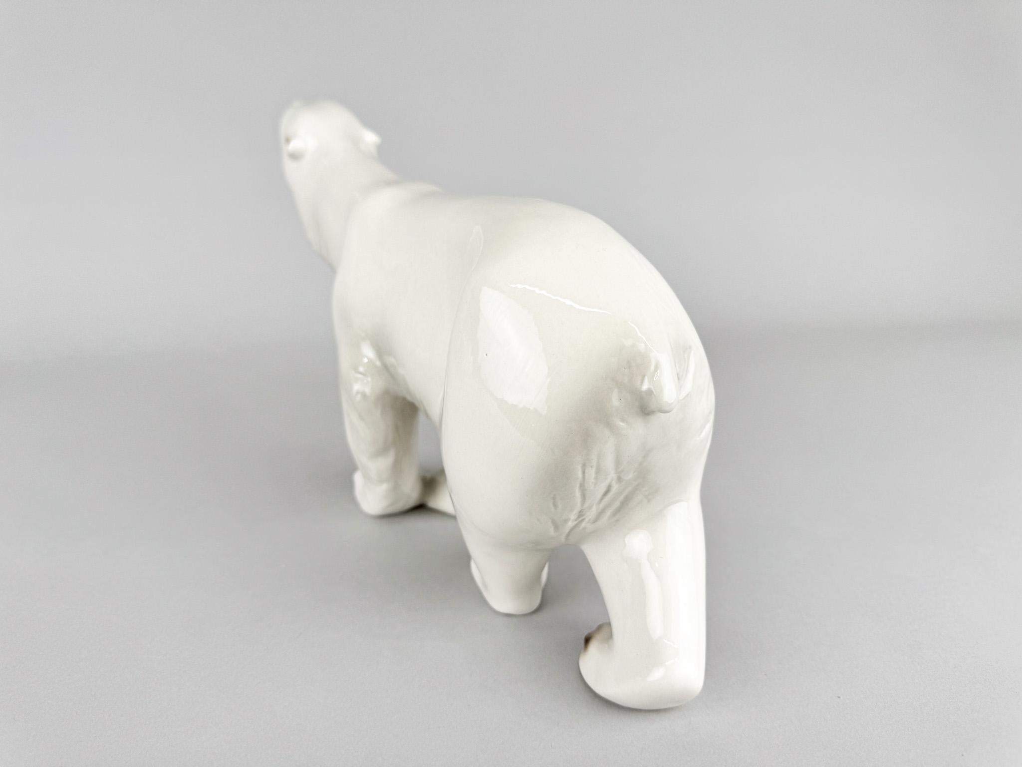 20th Century 1960's Porcelain Polar Bear Sculpture Royal Dux, Czechoslovakia For Sale