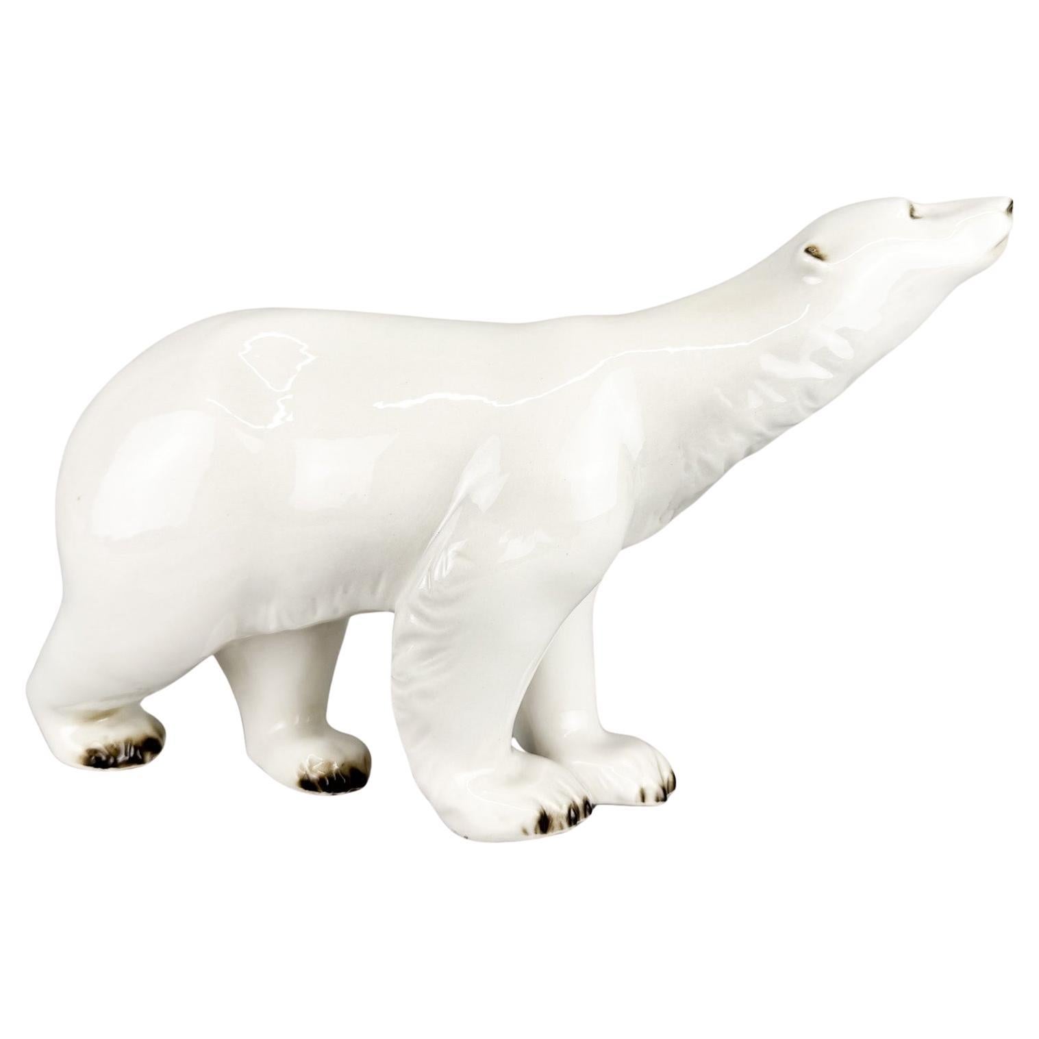 1960's Porcelain Polar Bear Sculpture Royal Dux, Czechoslovakia