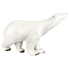 1960's Porcelain Polar Bear Sculpture Royal Dux, Czechoslovakia