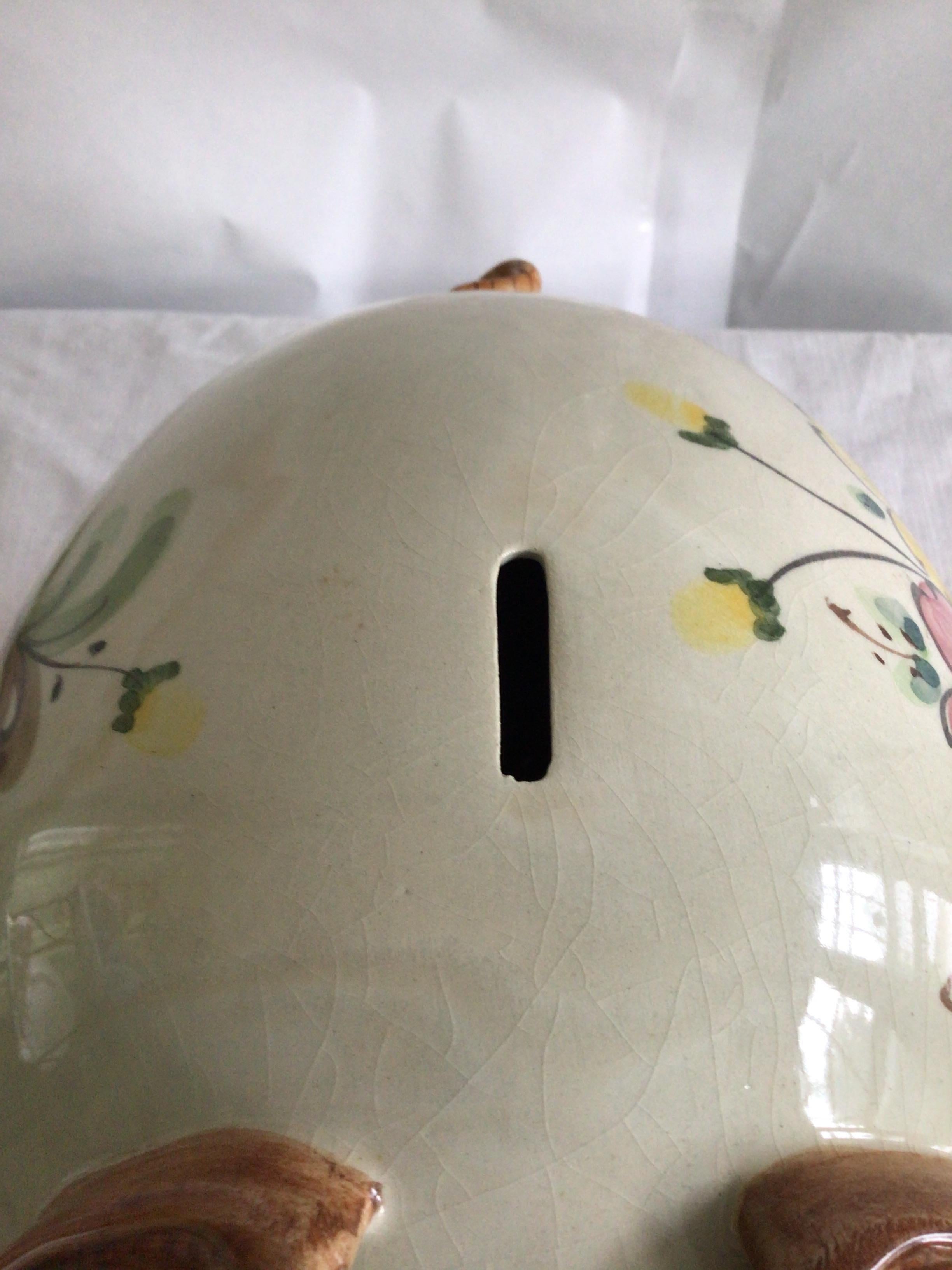 1960s Portugese Glazed Ceramic Painted Piggy Bank For Sale 1