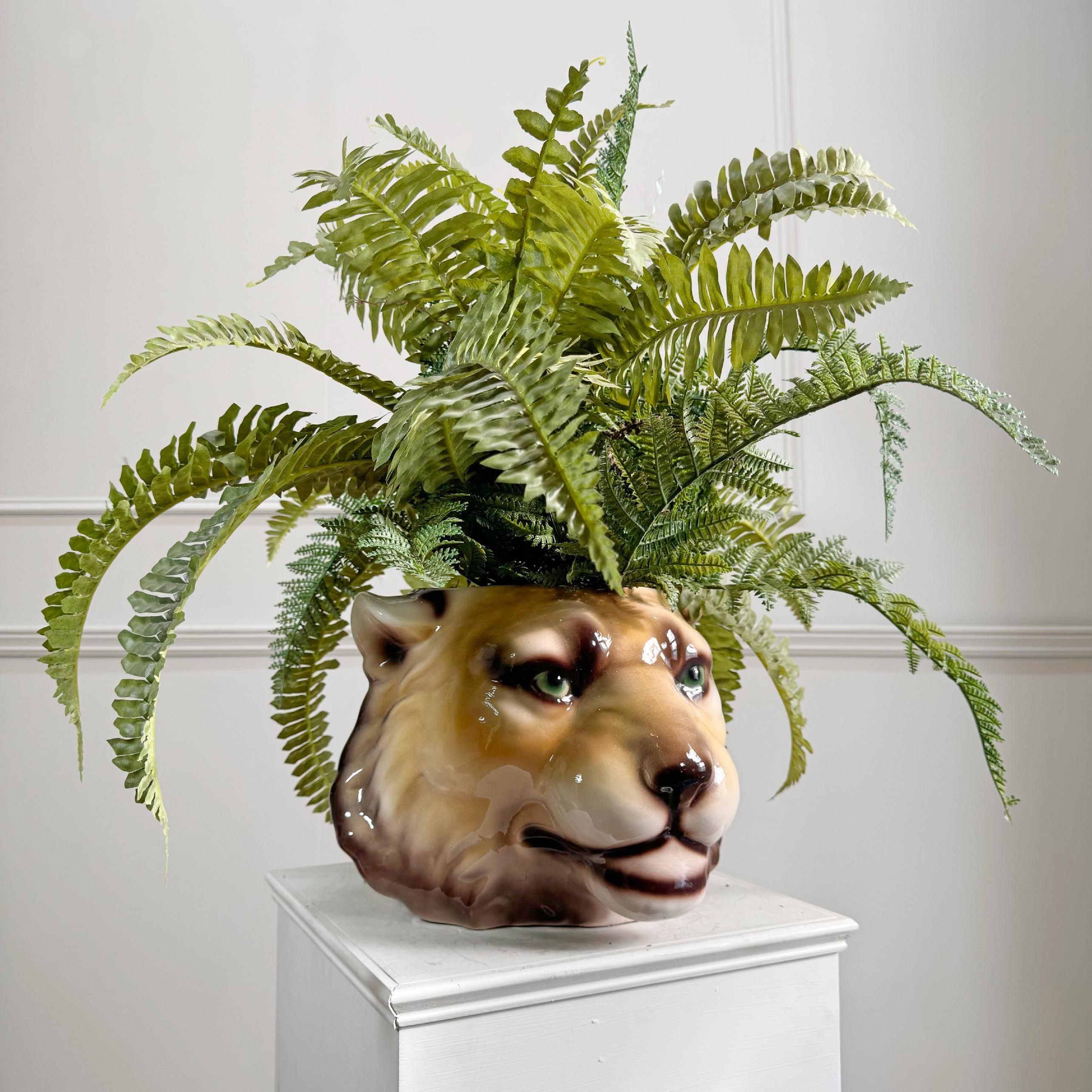 1960s Portuguese Lion Head Ceramic Planter 6