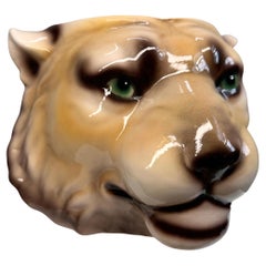 Retro 1960s Portuguese Lion Head Ceramic Planter