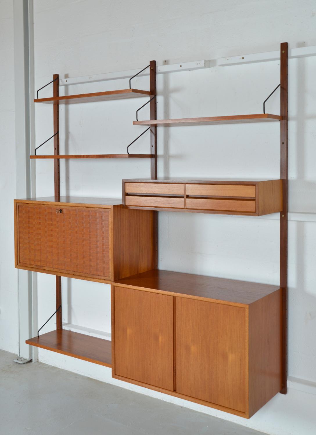 Mid-Century Modern 1960s Poul Cadovius Modular Teak 2-Bay Danish Royal System Wall Unit Shelving