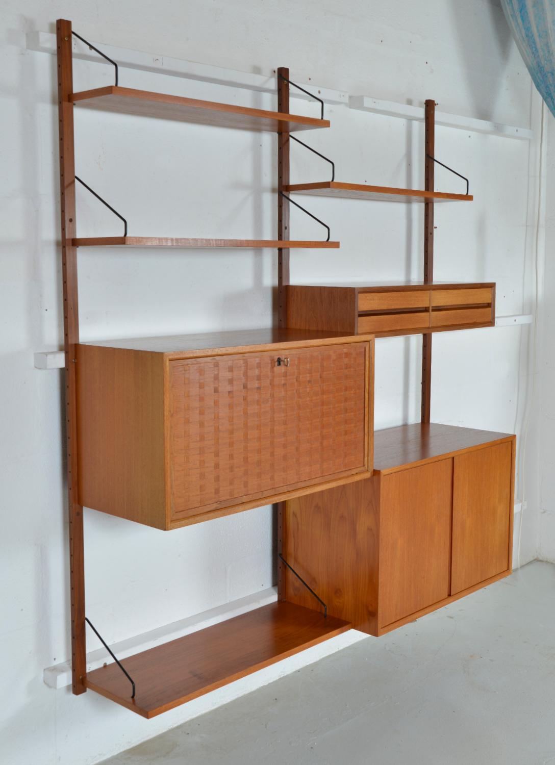 20th Century 1960s Poul Cadovius Modular Teak 2-Bay Danish Royal System Wall Unit Shelving