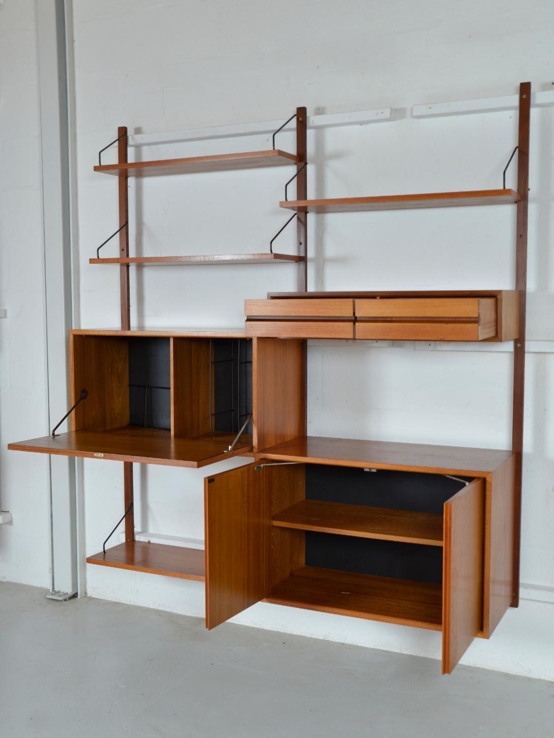 Metal 1960s Poul Cadovius Modular Teak 2-Bay Danish Royal System Wall Unit Shelving
