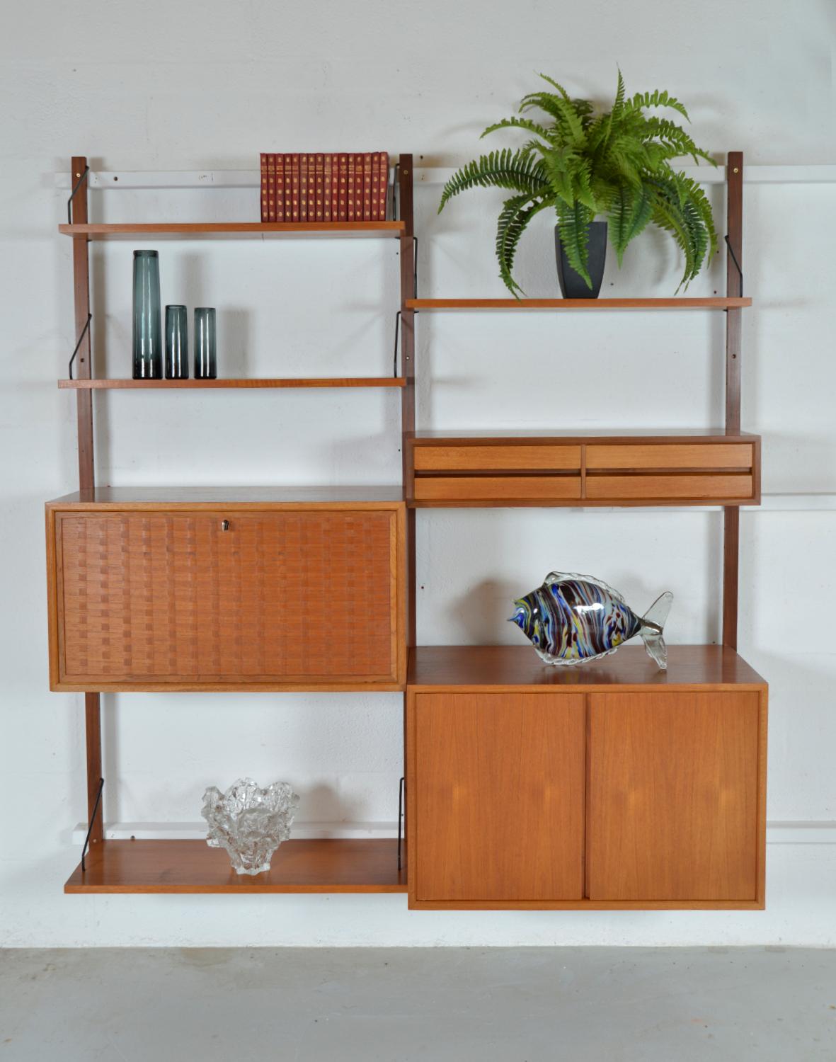 1960s Poul Cadovius Modular Teak 2-Bay Danish Royal System Wall Unit Shelving 1